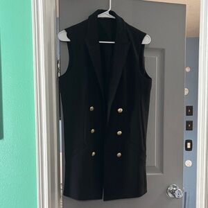 Express Black Sleeveless Double-Breasted Blazer Vest with Gold Buttons